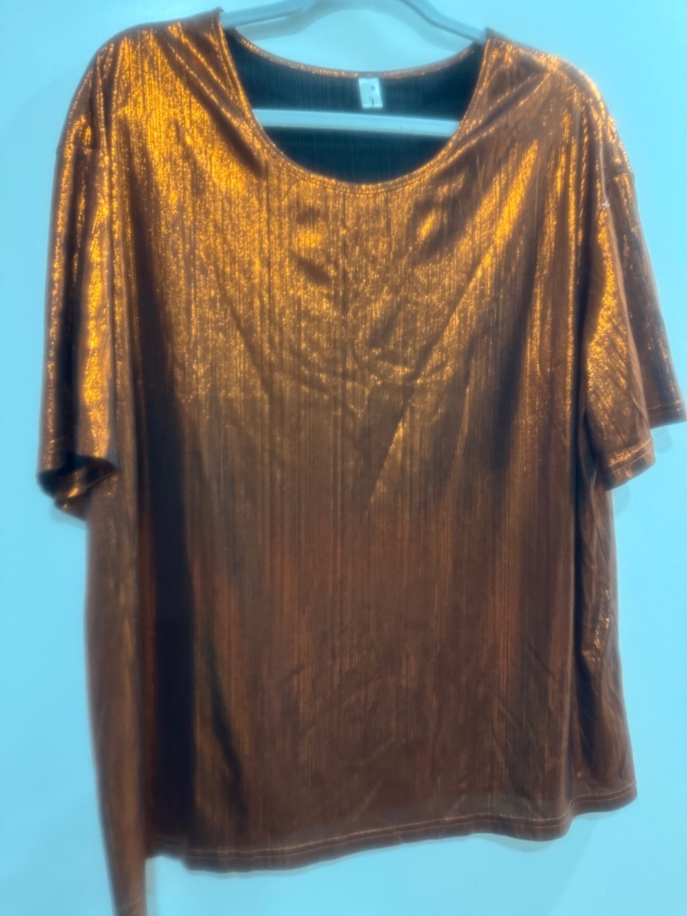 Copper Metallic Short-Sleeve Scoop Neck Tee